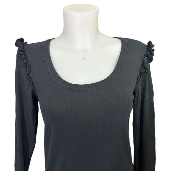 CHASER‎ Black Scoop Neck Ruffled Shoulder Long sleeve Top in medium Cotton - Picture 1 of 8